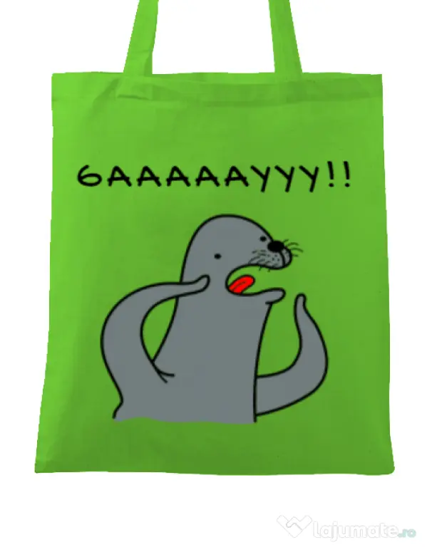 Sacosa din panza Funny seal Verde mar