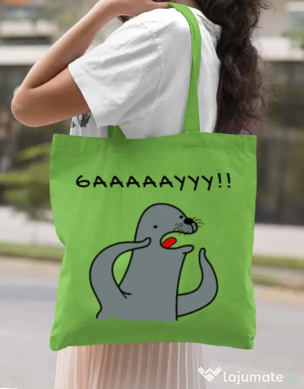 Sacosa din panza Funny seal Verde mar