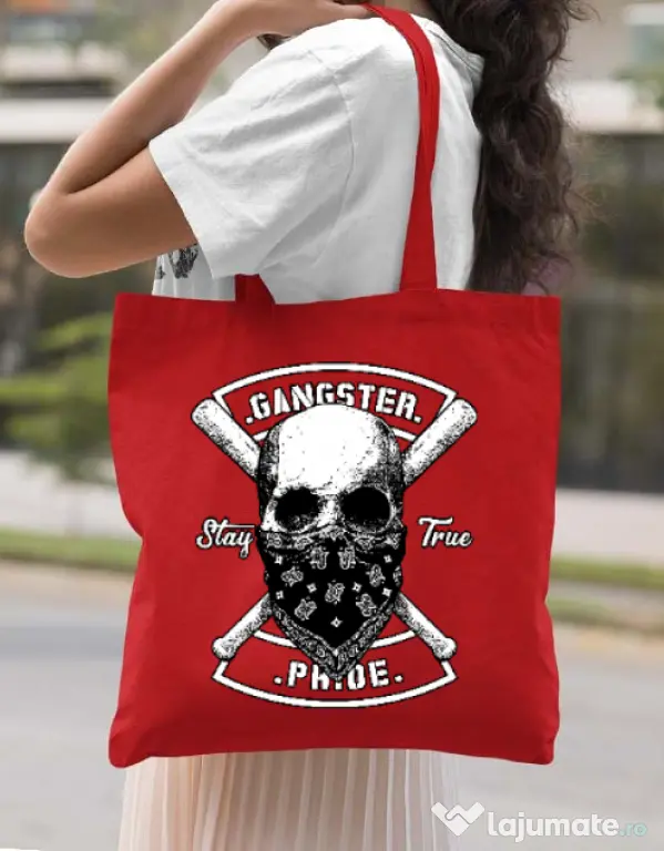 Sacosa din panza Gangster skull Rosu