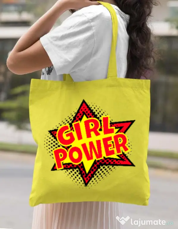 Sacosa din panza Girl power Galben