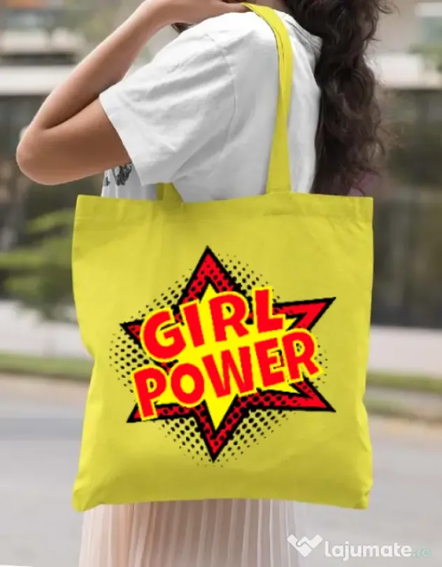 Sacosa din panza Girl power Galben