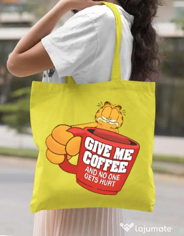 Sacosa din panza Give me coffee Galben