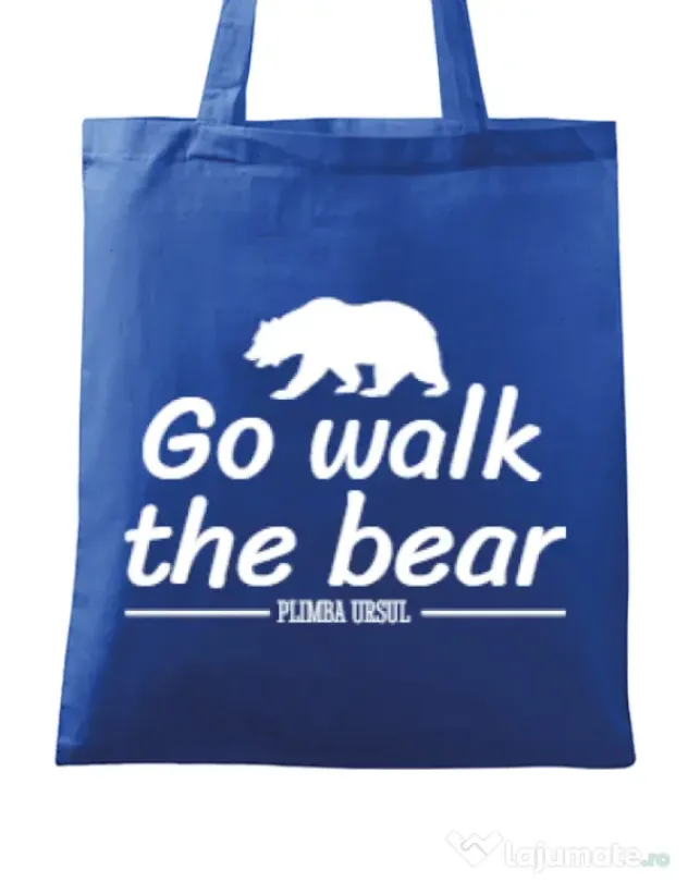 Sacosa din panza Go walk the bear Albastru regal
