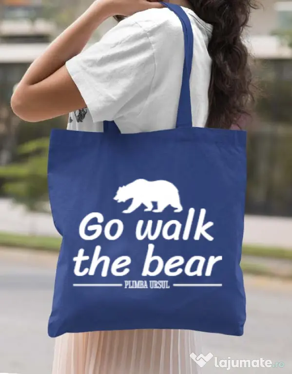 Sacosa din panza Go walk the bear Albastru regal
