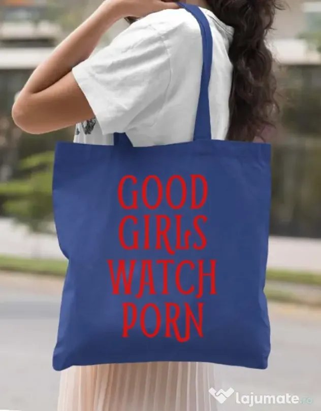 Sacosa din panza Good girls watch porn Albastru regal