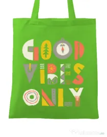 Sacosa din panza Good vibes only Verde mar