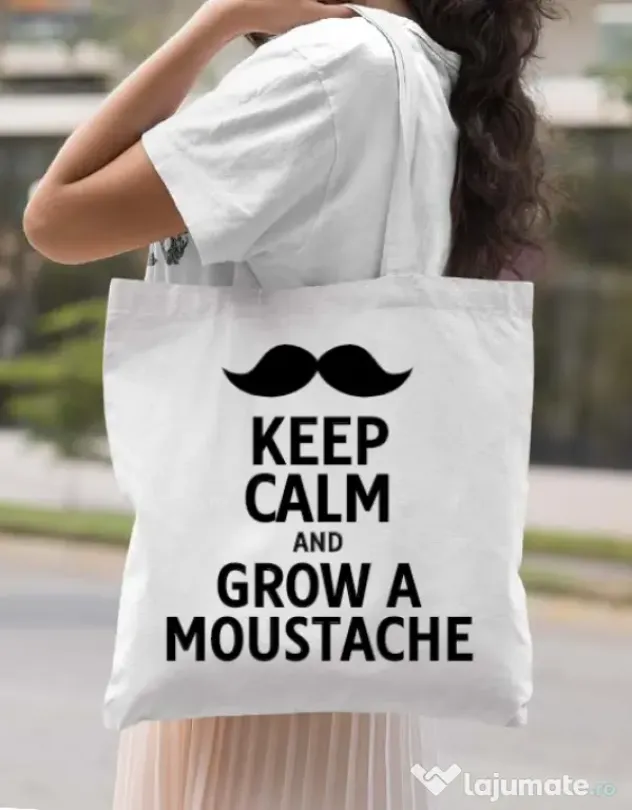 Sacosa din panza Grow a moustache Alb