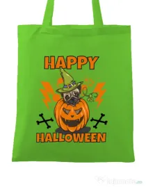 Sacosa din panza Halloween Pug Verde mar
