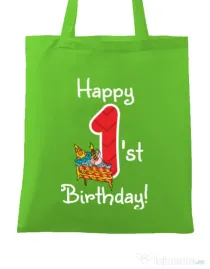 Sacosa din panza Happy Birthday! Verde mar