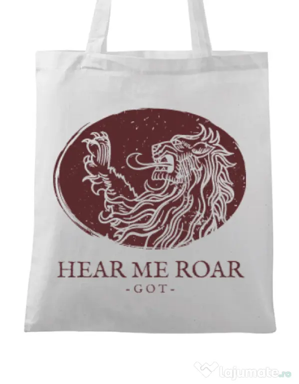 Sacosa din panza Hear me roar Alb