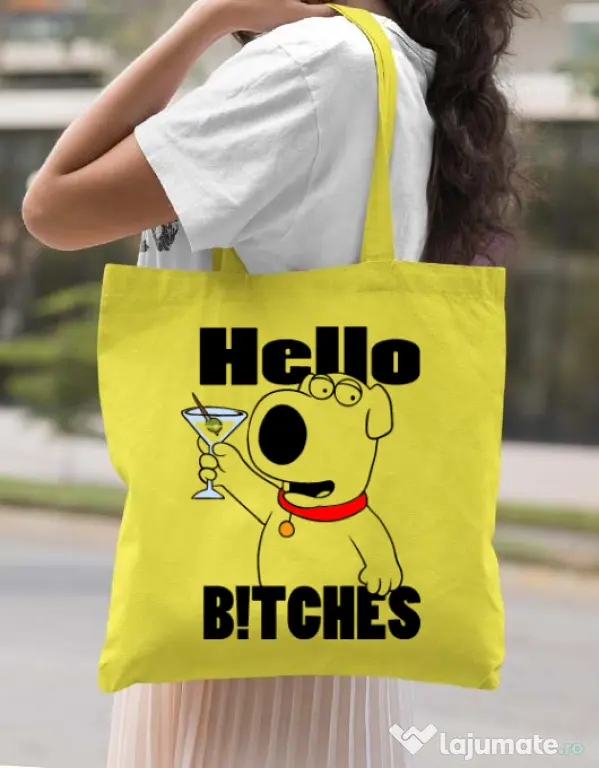 Sacosa din panza Hello bitches Galben