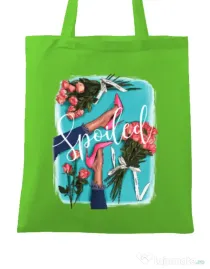 Sacosa din panza High Heels and roses Verde mar
