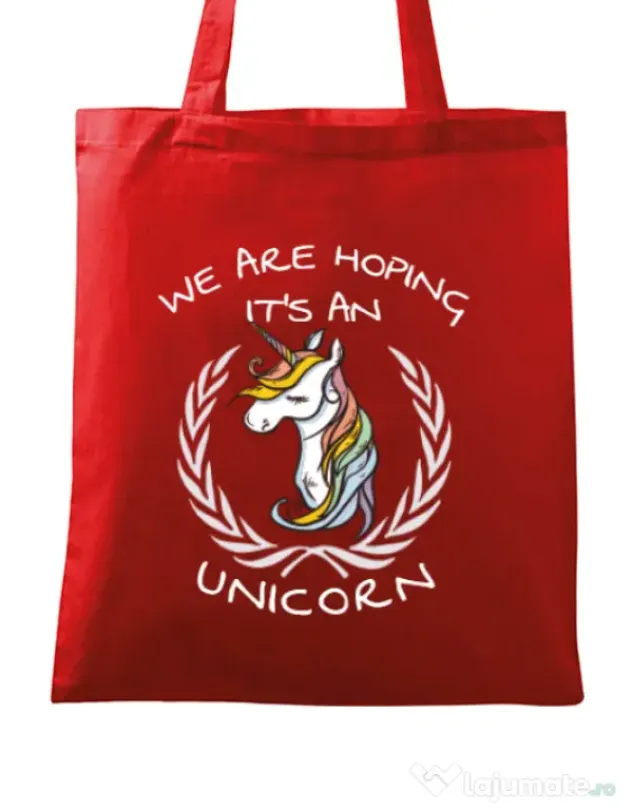 Sacosa din panza Hoping for an unicorn Rosu