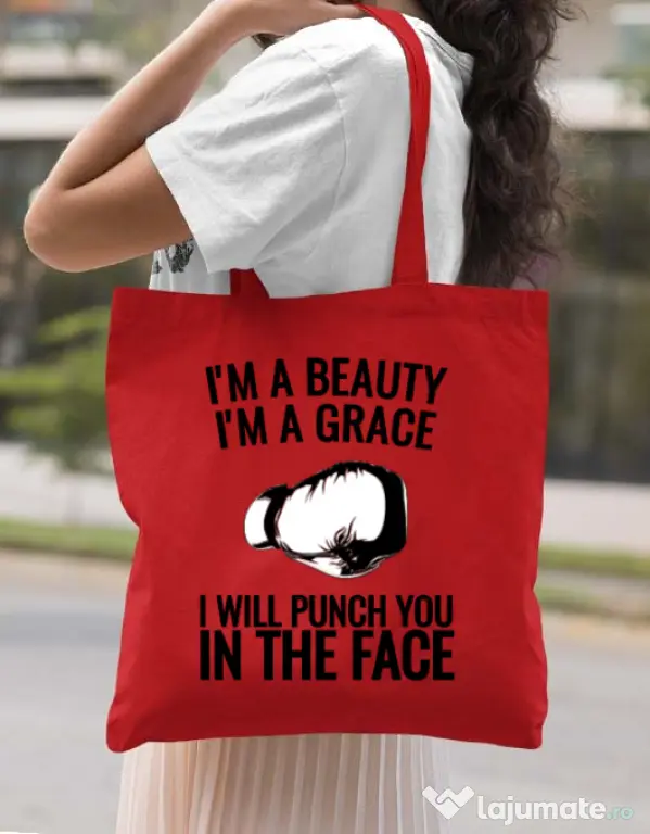 Sacosa din panza I am a grace Rosu