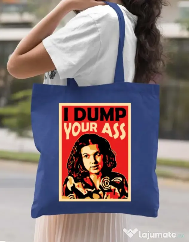 Sacosa din panza I dump your ass Albastru regal