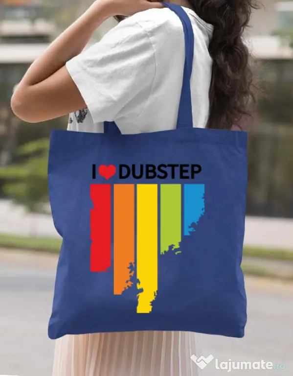 Sacosa din panza I love dubstep Albastru regal