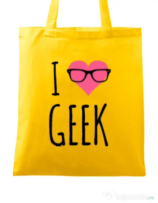 Sacosa din panza I love geek Galben