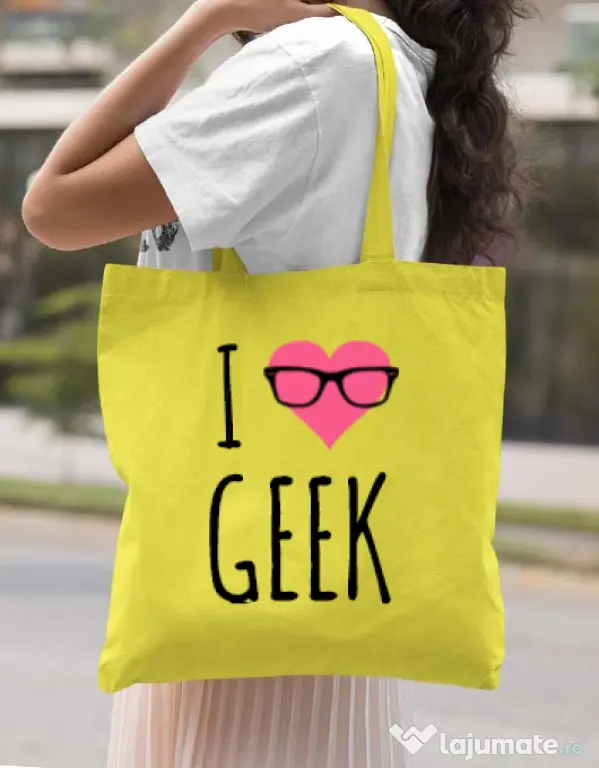 Sacosa din panza I love geek Galben