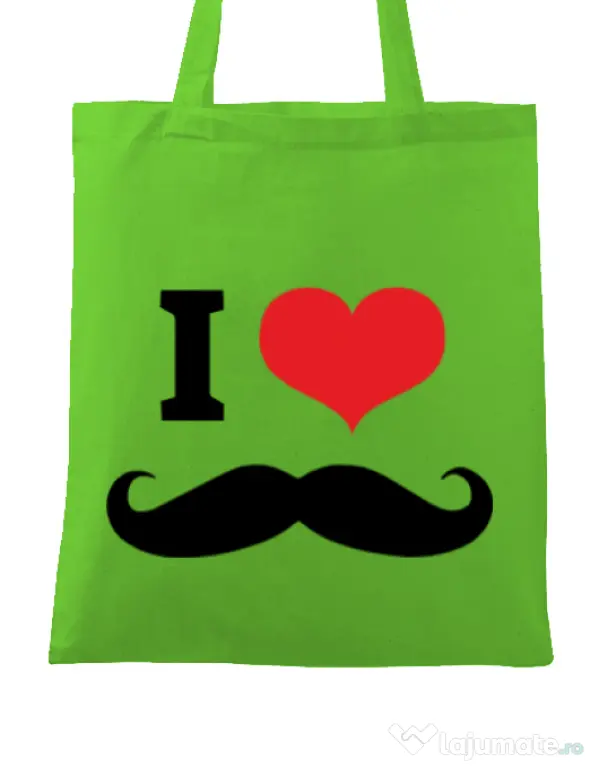 Sacosa din panza I love moustaches Verde mar