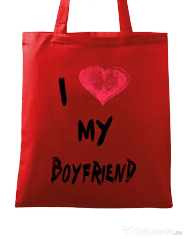 Sacosa din panza I love my boyfriend Rosu