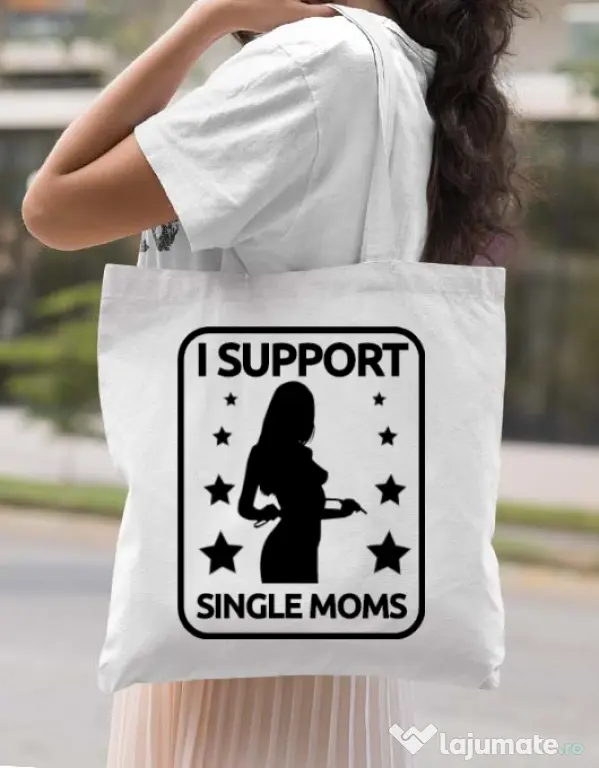 Sacosa din panza I support single moms Alb