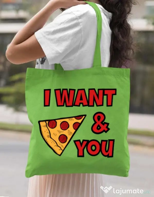 Sacosa din panza I want you Verde mar