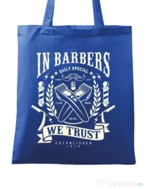 Sacosa din panza In Barbers We Trust Albastru regal