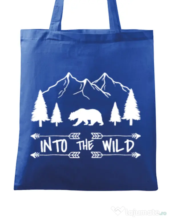 Sacosa din panza Into the wild Albastru regal