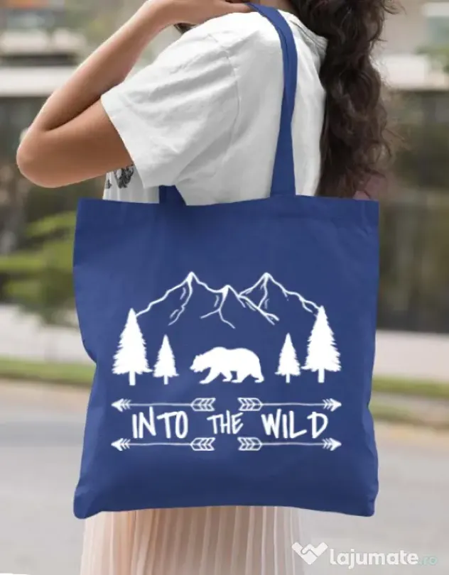 Sacosa din panza Into the wild Albastru regal