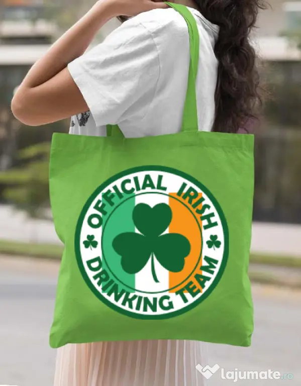 Sacosa din panza Irish Drinking Team Verde mar