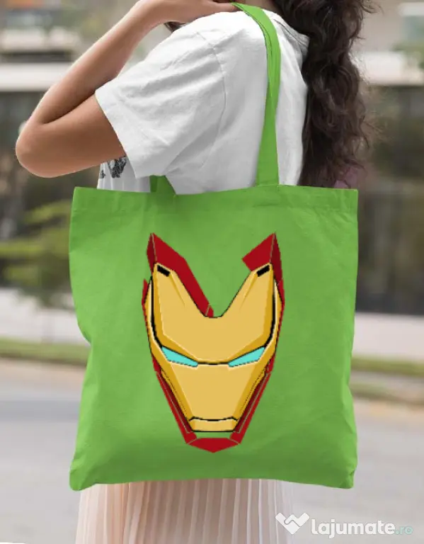 Sacosa din panza Iron man mask Verde mar