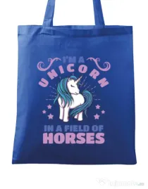Sacosa din panza Just a unicorn Albastru regal