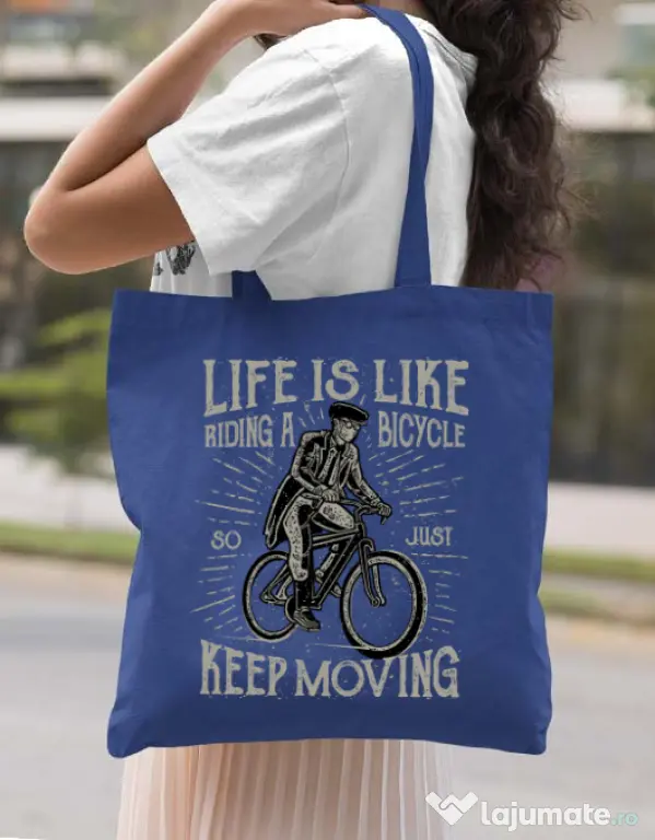 Sacosa din panza Keep moving Albastru regal