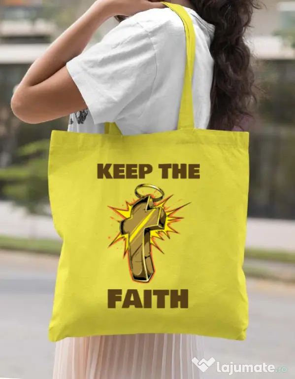 Sacosa din panza Keep the Faith Galben