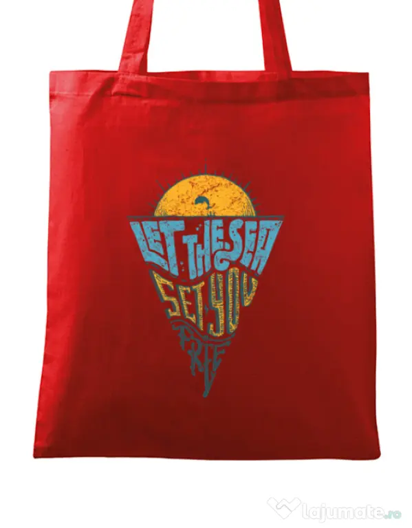 Sacosa din panza Let the sea, Set you free Rosu