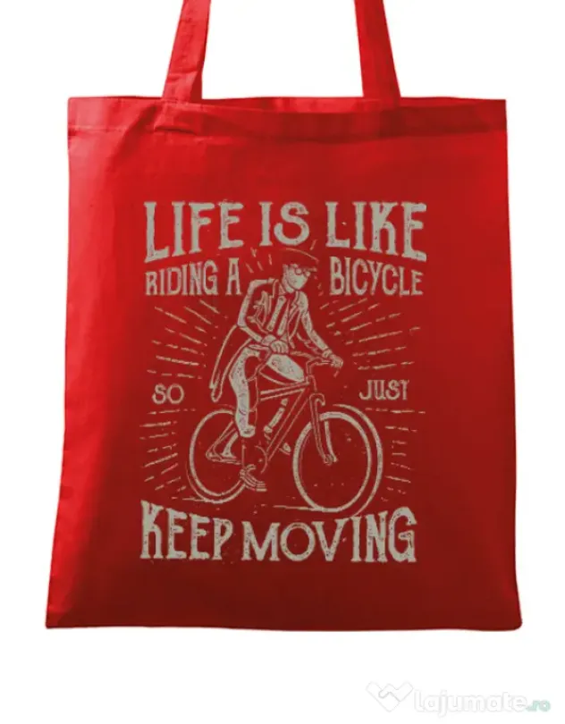 Sacosa din panza Life Is Like Riding A Bicycle Rosu