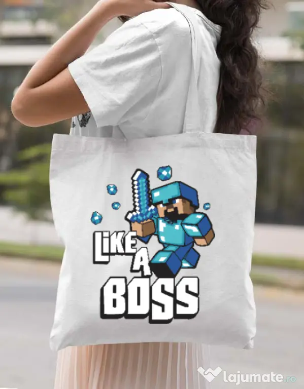 Sacosa din panza Like a boss Alb