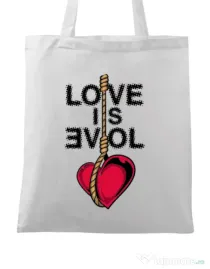Sacosa din panza Love is evil Alb