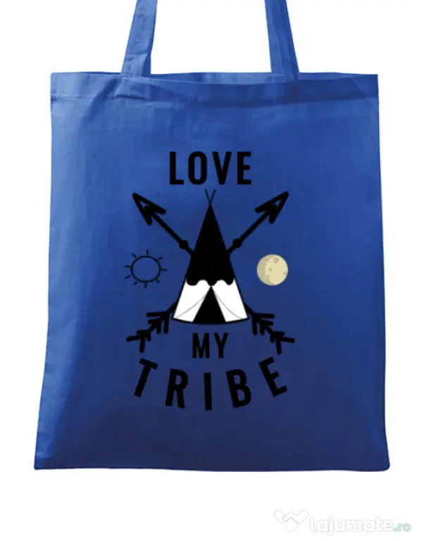 Sacosa din panza Love my tribe Albastru regal