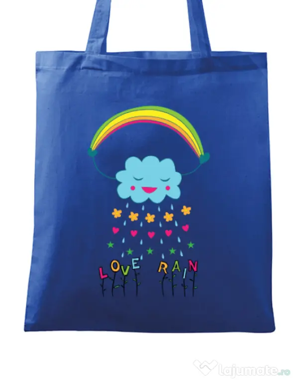 Sacosa din panza Love rain Albastru regal