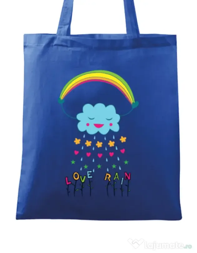 Sacosa din panza Love rain Albastru regal