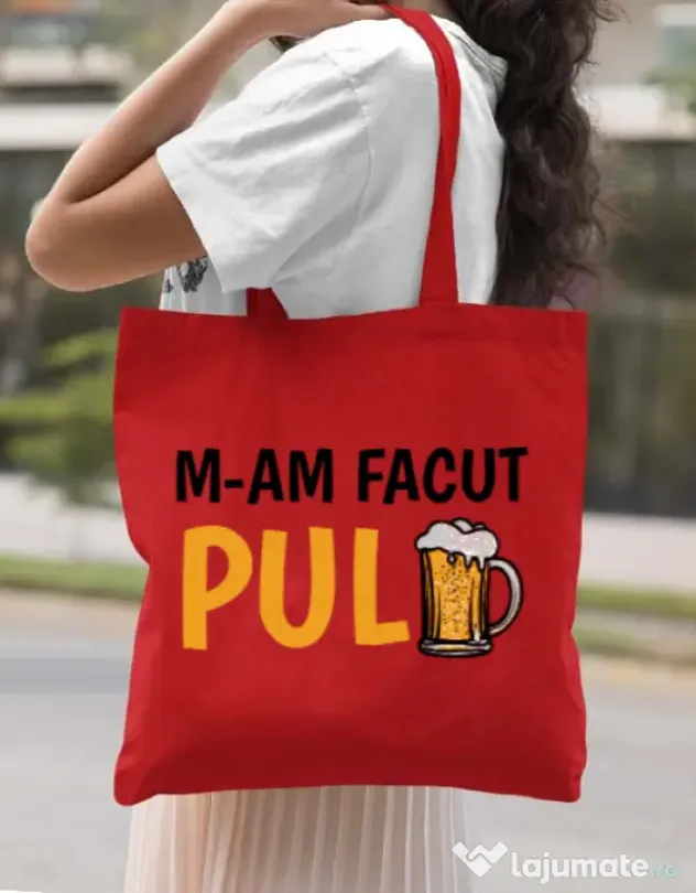 Sacosa din panza M-am facut pulbere Rosu