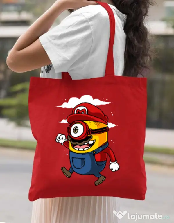 Sacosa din panza Mario minion Rosu