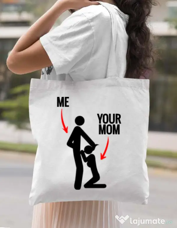 Sacosa din panza Me your mom Alb