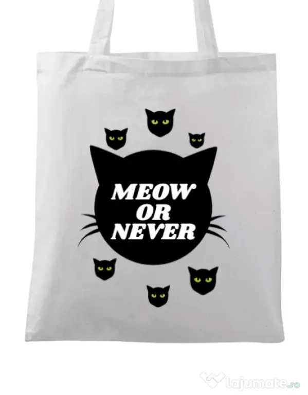 Sacosa din panza Meow or never Alb