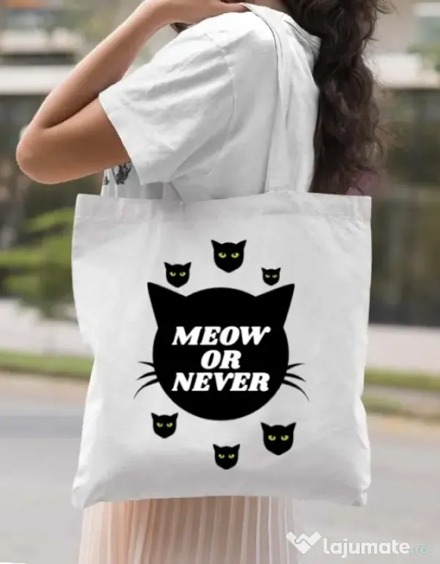 Sacosa din panza Meow or never Alb