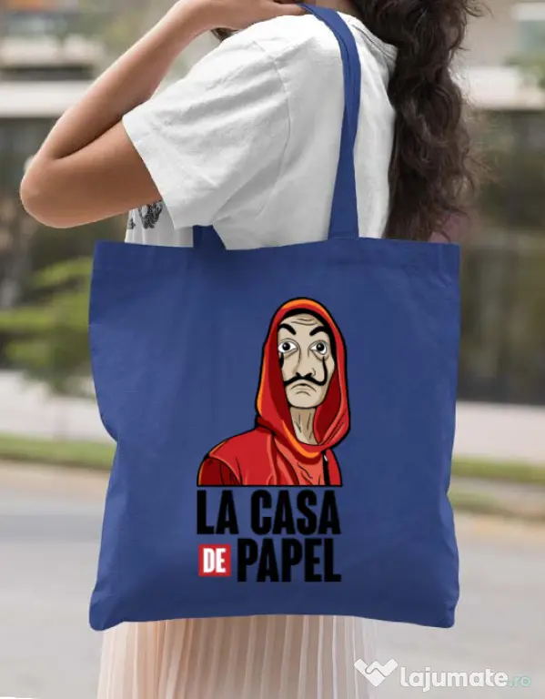 Sacosa din panza Money heist Albastru regal