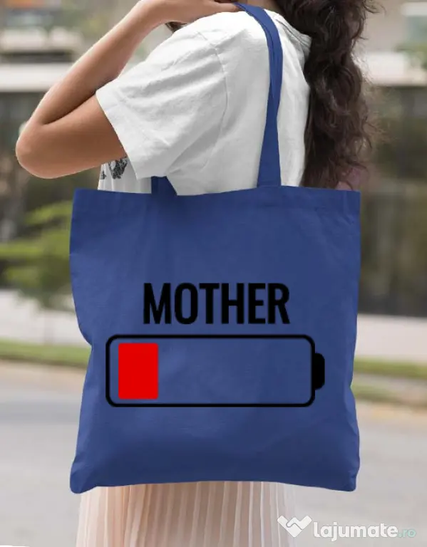 Sacosa din panza Mother battery Albastru regal