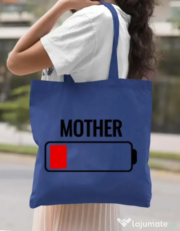 Sacosa din panza Mother battery Albastru regal