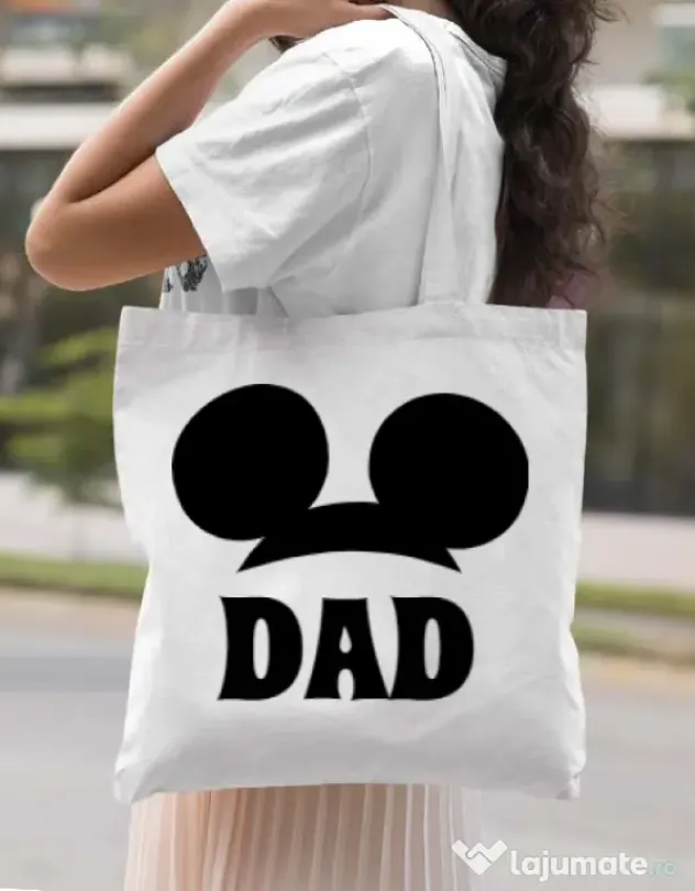 Sacosa din panza Mouse dad Alb